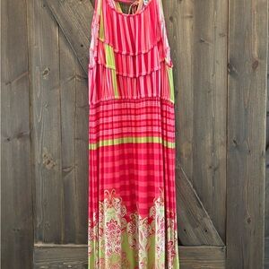 Signature by Sangria Pink and Green Dress